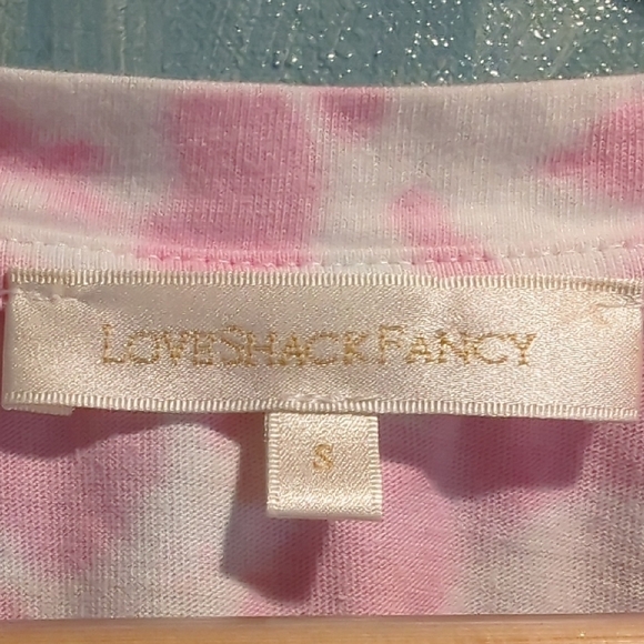 LoveShackFancy Calix Tee featuring a pink and white tie-dye print- Small - Picture 2 of 11